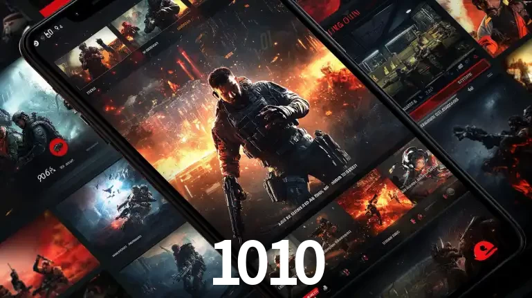 Tela de um celular exibindo uma galeria de jogos de tiro com temática militar, mostrando a variedade de e-sports disponíveis para apostas na plataforma de entretenimento 1010.